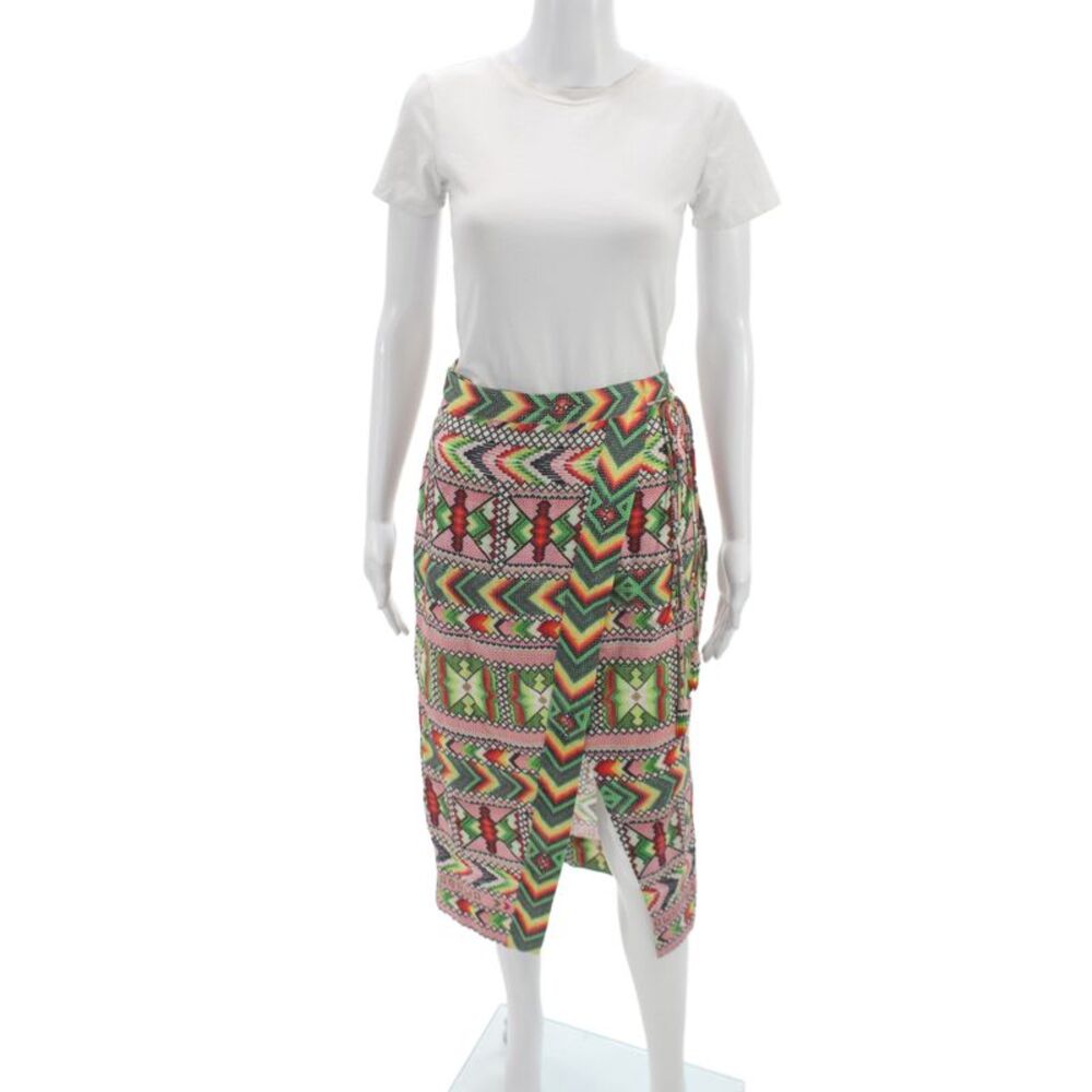 Farm Rio Women Wrap Midi Skirt Linen Geometric Multi-Color Size XS